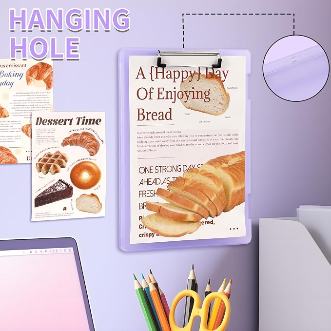 Clipboard with Storage, Clear Purple Plastic Clipboard with Side Opening, Waterproof Foldable Heavy Duty Nursing Clip Board for School & Office, Letter Size/ A4 with Christmas Stickers (Clear Purple)