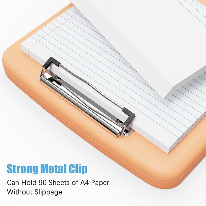Hongri Clipboard with Storage with Pencil Case, 8.5 x 11 Storage Clip Board | High Capacity Organization Box for A4 Letter Legal Paper, Heavy Duty Folio & Side-Opening for Nurses, Teachers, Light Orange