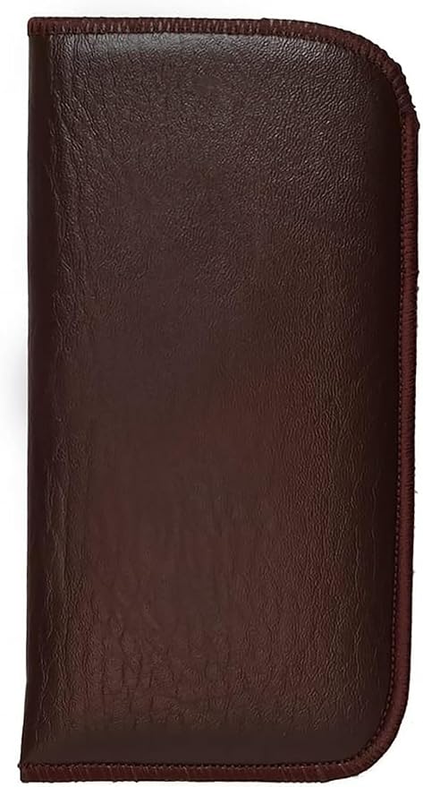 Calabria Slim Faux Leather Eyeglass Case Soft Slip-In Design [Brown without Clip - 3 Pack] | Compact Protective Pouch | Soft Case for Glasses | Lightweight Sunglass Storage