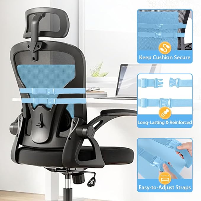 SweetSlubr Lumbar Support Pillow for Office Chair, Car & Gaming Chair, Ergonomic Memory Foam Cushion for Back Comfort,Zoned Back Support, Double Adjustable Straps(Light Blue,Large)