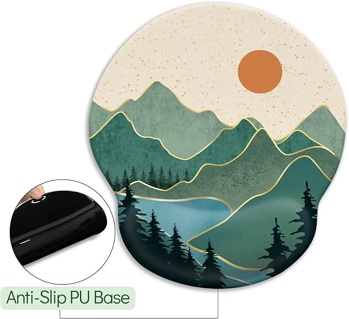 LIMKRIAN Ergonomic Mouse Pad with Wrist Rest, Sunrise Mountain Desk Decor | Non-Slip PU Base, Smooth Surface, Cooling Gel Eases Wrist Pain, Comfort Wrist Support, Cute Office Supplies Desk Accessories