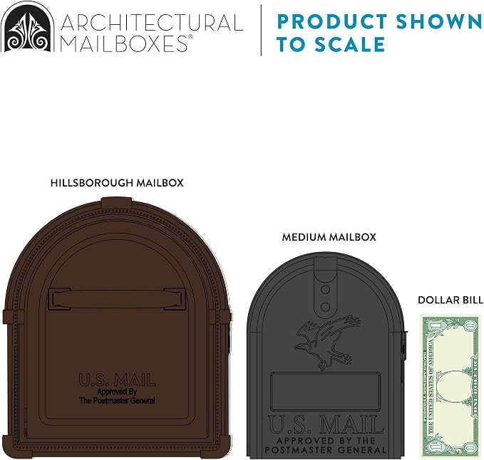 Architectural Mailboxes Hillsborough Post Mount Mailbox, Copper, Large | Galvanized steel build for outside with rust-resistant powder-coat finish and a magnetic door closure. USPS approved.