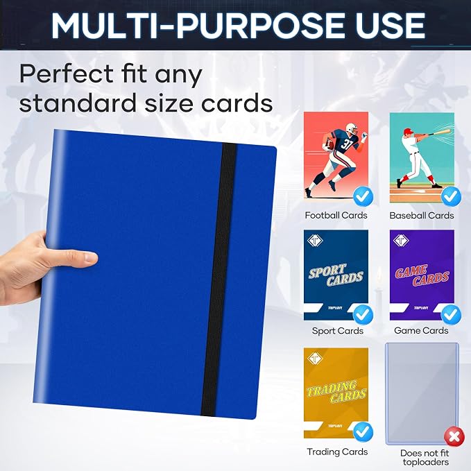 Trading Card Binder, Card Binder Album Folder Book Fit for MTG Baseball Football Sports Cards, Easy to Use Card Collection Binder (Navy Blue, 360 Pockets)