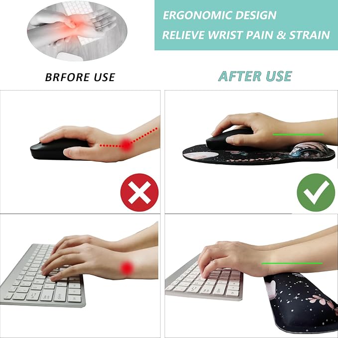 Keyboard Wrist Rest Pad Mouse Pad with Wrist Support Set of 3, Mousepad with Non-Slip Rubber Base, Ergonomic Memory Foam Mouse Wrist Cushion Support for Home Office Laptop Computer Gaming, Snail