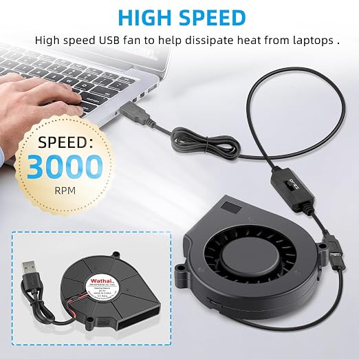Wathai 75mm x 15mm USB Blower Cooling Fan 5V DC Turbo Small Fan DIY Cool | DC Brushless Turbo Small Computer Case Blower Fan for Cooling Electronics, Hard Hat, Helmet, and DIY Projects