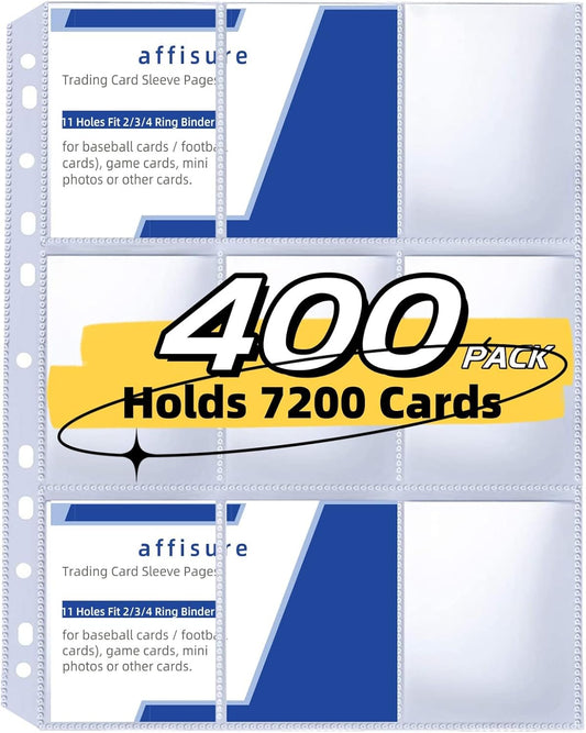 400 Pack 9 Pocket Trading Card Binder Pages, Holds 7200 Cards, Thickened Binder Sleeves, 3 Ring 9 Pocket Sheets for Sports Cards, Coupons Cards