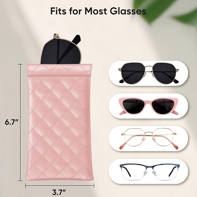 FINTIE Soft Eyeglasses Case with Cleaning Cloth, Portable Squeeze Top Vegan Leather Glasses Pouch, Sunglasses Eyewear Bag