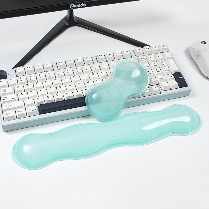 Gel Keyboard and Mouse Wrist Rest Set – Clear Wrist Rest for Computer Keyboard 60%/68%/75%, Comfort & Support for Typing and Gaming(Mint Green)