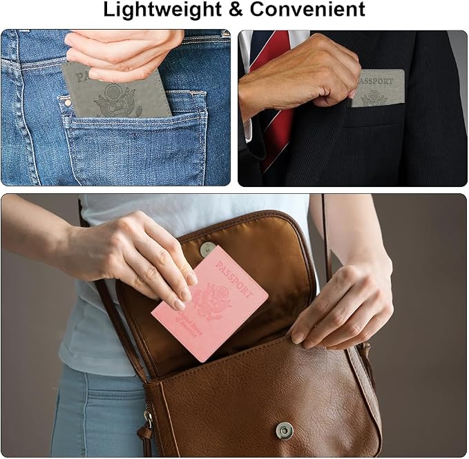Passport Holder, Passport Cover, Passport Holder for Women, 2 Pack Travel Passport Wallet, Leather Passport Case, Passport Protector International Travel Must Haves Accessories, Grey+Pink