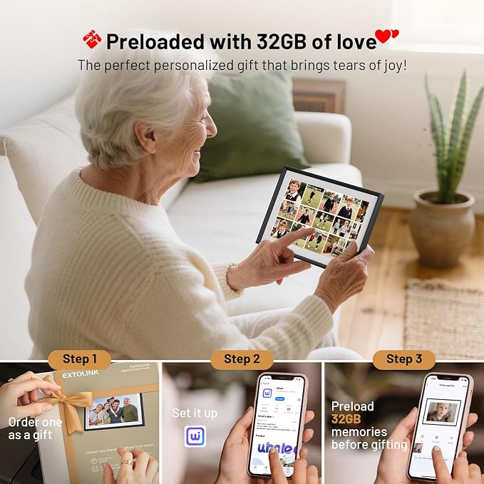 10.1" Smart WiFi Digital Picture Frame with 32GB Storage | Electronic Photo Frame with 1280 x 800 HD IPS Touch Screen Auto-Rotate for Wall/Tabletop, Gift for Woman,Mom, Dad, Wife