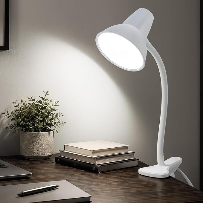Clip On LED Desk Lamp, Flexible Arm, Eye-Caring Study Lamps for School Dorm | 4.5W Energy-Saving, Anti-tip Bedside Reading Light, Desk Lamps for College Dorm Room, Home Office, Modern Lamp with 1.6m Cord