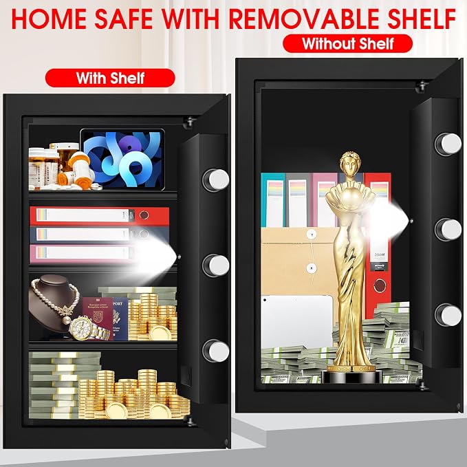 5.2 Cuft Large Home Safes Water and Fireproof, Digital Safes for Home Use Fire and Water Proof with Removable Shelves, Alarm System and Mute Function, Anti-Theft Fireproof Safe for Home Documents