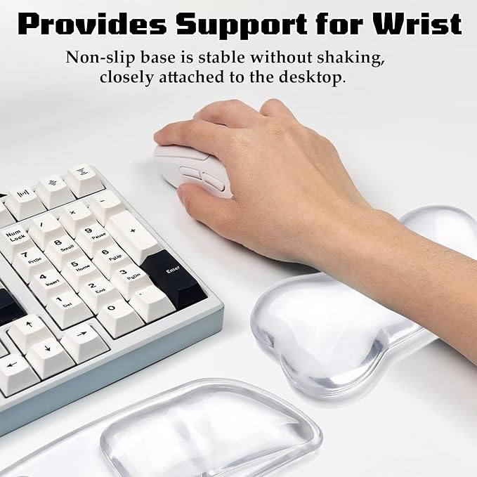 3PCS Gel Wrist Rest for Keyboard and Mouse with Computer Keyboard Stand Set | Ergonomic Wrist Rest for Keyboard with Mouse Hand Support & Keyboards Stand, Non-Slip Base to Office, Gaming, Work (Clear)