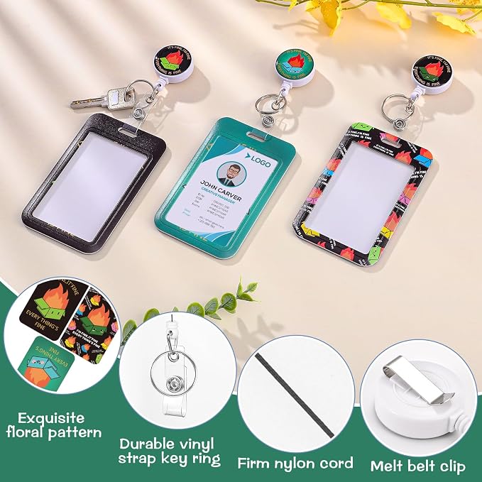 3 Set Dumpster on Fire Badge Holder with Retractable Reel, Retractable ID Badge Holders with Clip Name Key Card Holder Case for Nurse Doctor Teacher Office School