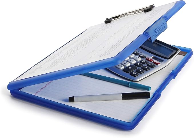 Dexas Slimcase 2 Plastic Clipboard with Storage and Side Opening, Royal Blue, Office Supplies Clipboards to Organize, Carry and Store, A4 Holder, Style and Functionality Nursing Clipboard