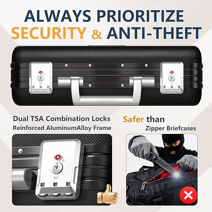 Fireproof Document Box, Ultra Hard Metal Frame Fireproof Safe Box | Aluminum Alloy Frame Zipperless All-Around Fireproof Document Organizer with TSA Lock Black