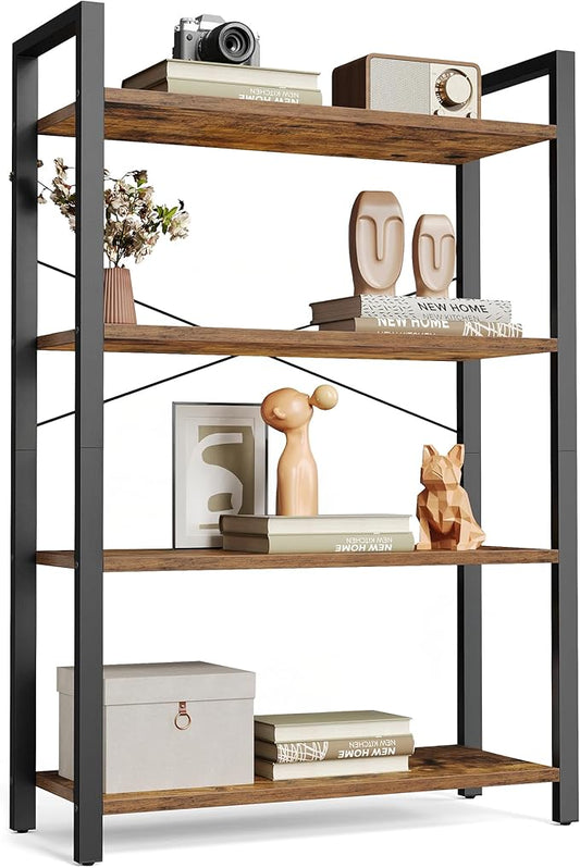 VASAGLE 4-Tier Bookshelf, Bookcase with Steel Frame, Book Shelf for Living Room, Home Office, Study, 11.8 x 26 x 47 Inches, Industrial Style, Rustic Brown and Ink Black ULLS60BX
