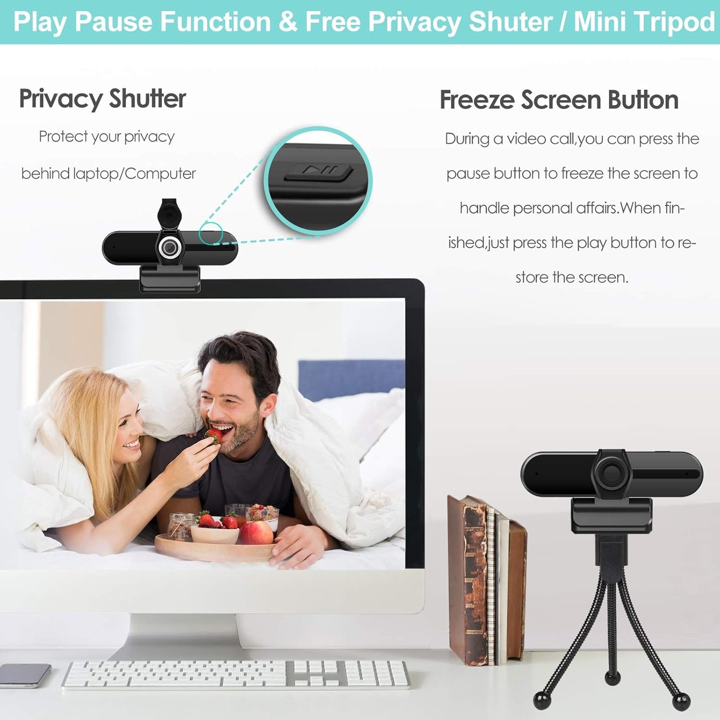 UHD 4K Webcam with Microphone: 8MP USB Computer Web Camera with Privacy Shutter and Tripod, External Webcam Pro Streaming Webcams PC Cam w/Mic Noise Reduction for Winsdows Mac OS Desktop Laptop