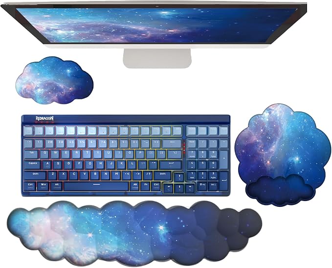Cloud Wrist Rest Keyboard Galaxy Mouse Pad with Wrist Rest Ergonomic Space Wrist Pad Memory Foam Non-Slip Wrist Pad Support for Computer Laptop Gaming Home Office Relief Typing Pain Gradient Blue