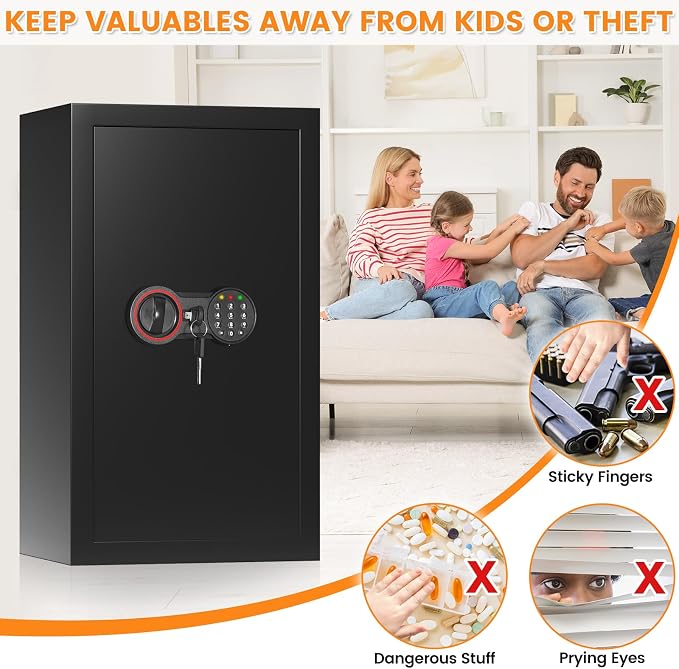 6.0 Cu Ft Large Safe Box for Home Use, 27.6"H Heavy Duty Home Safe | with Alarm System, Removable Shelves, Wall/Floor Mountable Anti-theft Security Safe for Money Jewelry Documents