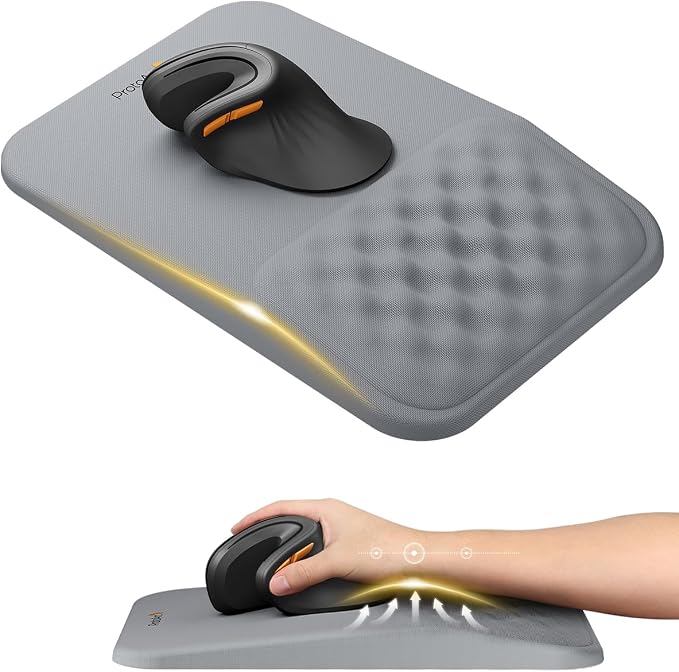 ProtoArc MP50 Ergonomic Mouse Pad with Wrist Support, Lycra Surface, Gray | 8° slope & massage points, soft memory foam, Large 12x8 Inches, Non-slip base. Relieves wrist strain for office & home