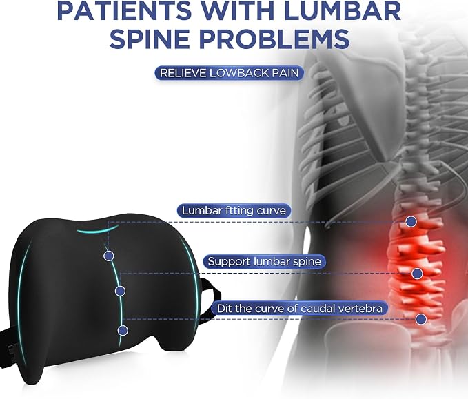 Lumbar Support Pillow for Office Chair, Memory Foam Car Back Cushion | Lumbar Pillow Lower Back with Adjustable Straps, Ergonomic Chair Back Pillow for Office, Car, Gaming Chairs and Bed