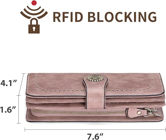SENDEFN Wallets for Women Leather Credit Card Holder with RFID Blocking Large Capacity Wristlet | with RFID Blocking