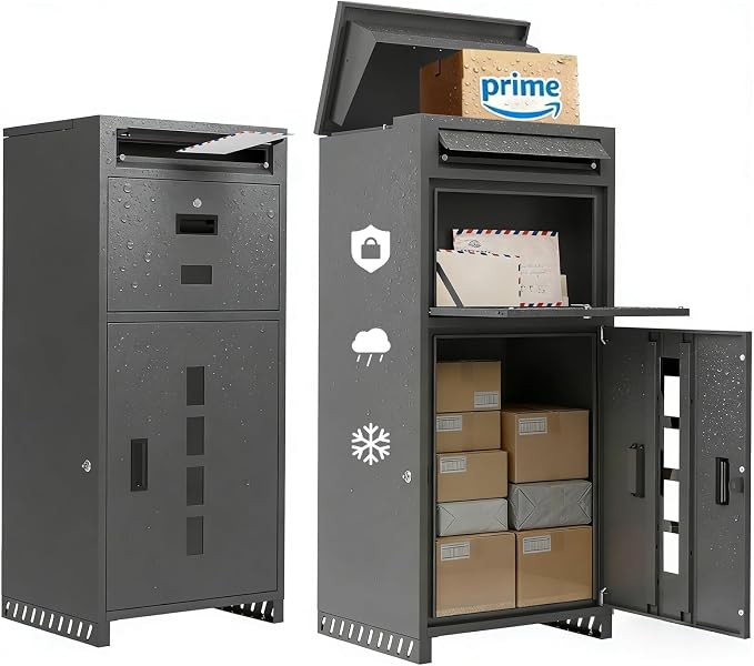 Package Delivery Boxes for Outside, 44.49''H Anti-Theft Porch Package Box with Lock & Mail Slot – Large Outdoor Parcel Drop Box, Waterproof Steel for Home, Fence, Curbside