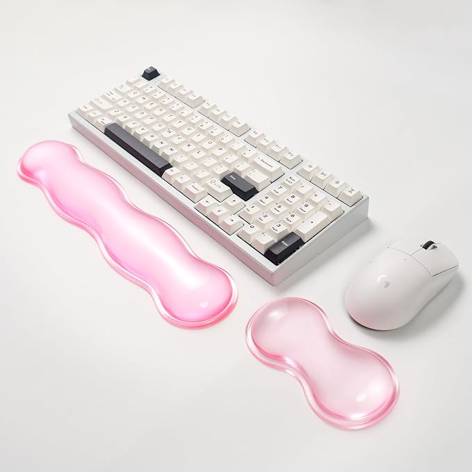 Ergonomic Gel Keyboard and Mouse Wrist Rest Set – 60%/68%/75% Keyboard Wrist Pad, Comfort & Support for Typing and Gaming (Light Pink)