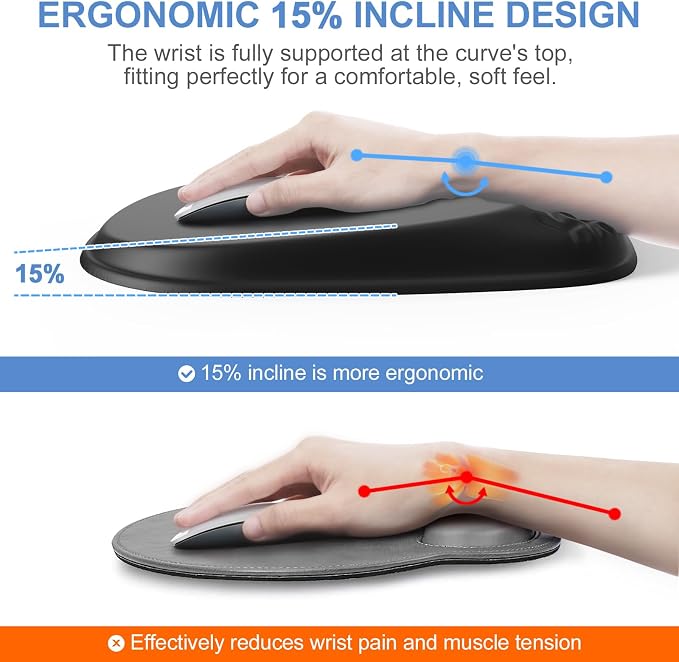Ergonomic Mouse Pad with Wrist Rest, Memory Foam Support for Office | Sloped Ergonomic Design, Bumpy Massage Beads, Non-Slip PU Base, for Typing & Gaming, Black