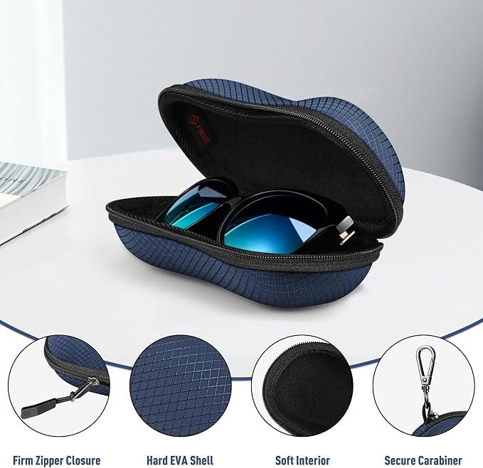 FINTIE Sunglasses Case, Hard EVA Shell Shockproof Sport Glasses Case with Metal Carabiner Travel Zipper Eyeglasses Holder