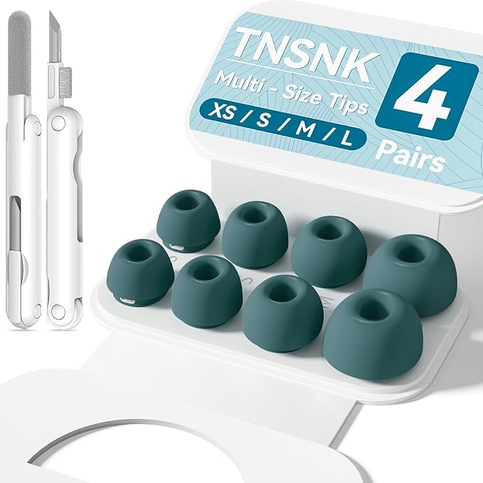 4 Pairs Replacement Ear Tips for AirPods Pro 1st /2nd(S-Green) | with Noise Reduction Hole,Built-in dust Guard Screen Silicone Ear Tips with Cleaning Pen