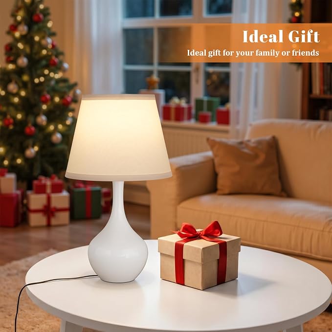16.1" Touch Table Lamp for Nightstand, 3 Way Dimmable Small Bedroom Lamp | Touch Control, Bulb Included, White Bedside Lamps for Desk, Night Stands, Living Room, End Table, Corded