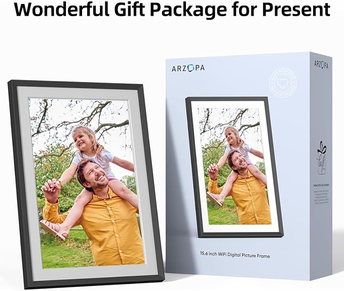 ARZOPA Digital Picture Frame 15.6" Large WiFi Digital Electronic Photo Frame with 32GB Storage, 1920x1080 FHD Touch Screen, Auto-Rotate, Share Photos or Videos Instantly via Frameo