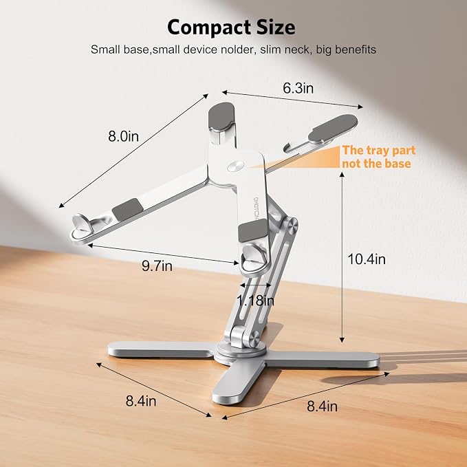 OMOTON LA10 360° Rotating Laptop Stand Riser Foldable for Desk, Silver | Aluminium Aolly, Adjustable Height Angles, Collaborative Work, Easy Storage, Fits Laptops up to 17", for MacBook Pro/Air HP