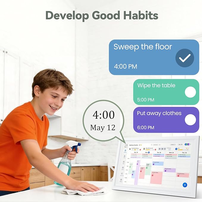 Digital Calendar 10.1-Inch Electronic Calendar Wall Touch Screen, ECalendar Planner with Digital Photo Frame for Family Organizer,Auto-Sync with Family Schedule, Chore & Meal Planner, Wall/Desk Mount