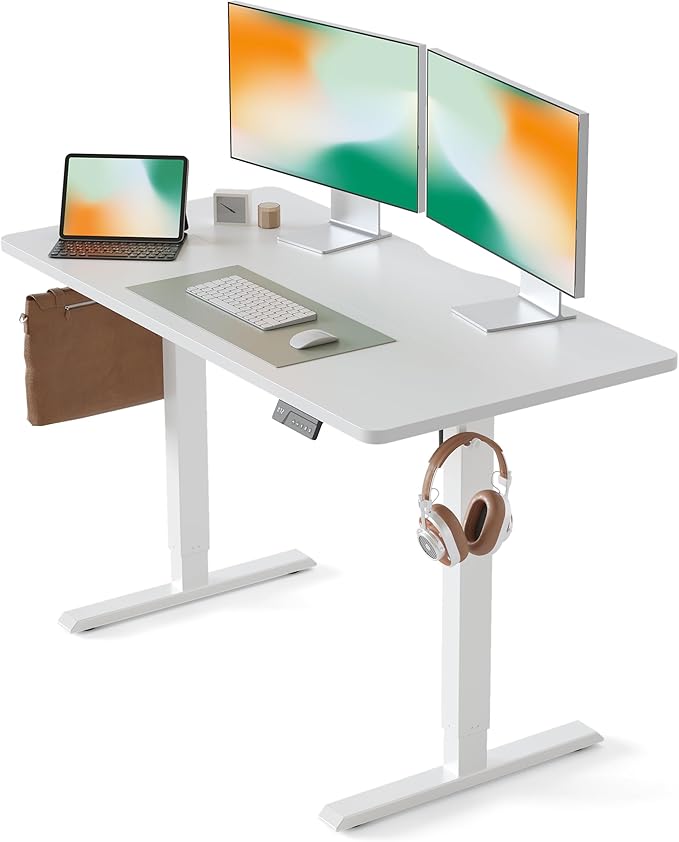 CubiCubi Electric Standing Desk, 48 x 24 Inches Height Adjustable Sit Stand Desk, Ergonomic Home Office Computer Workstation, White