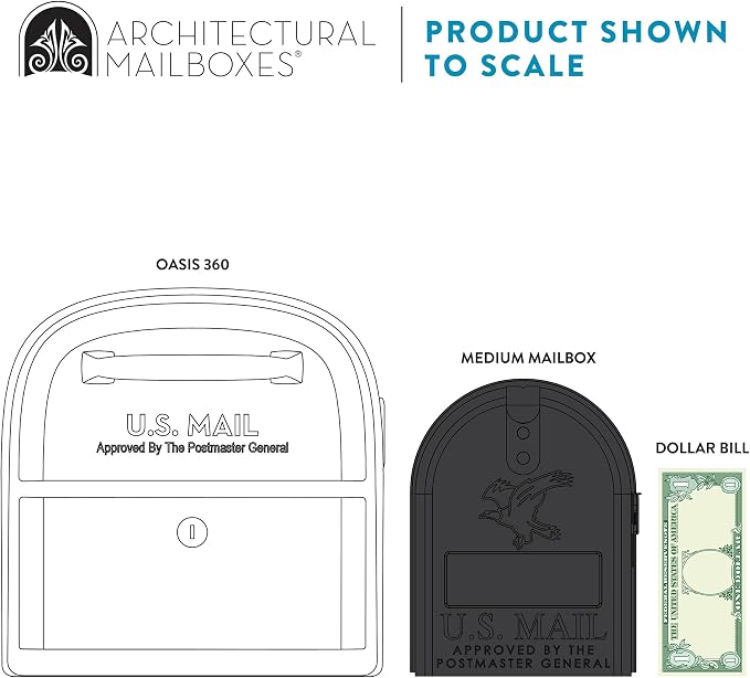 Architectural Mailboxes 6300W-10 Oasis 360 Mailbox, White | Galvanized steel build with a secure steel cam lock, dual access doors, and hopper delivery door. USPS approved.