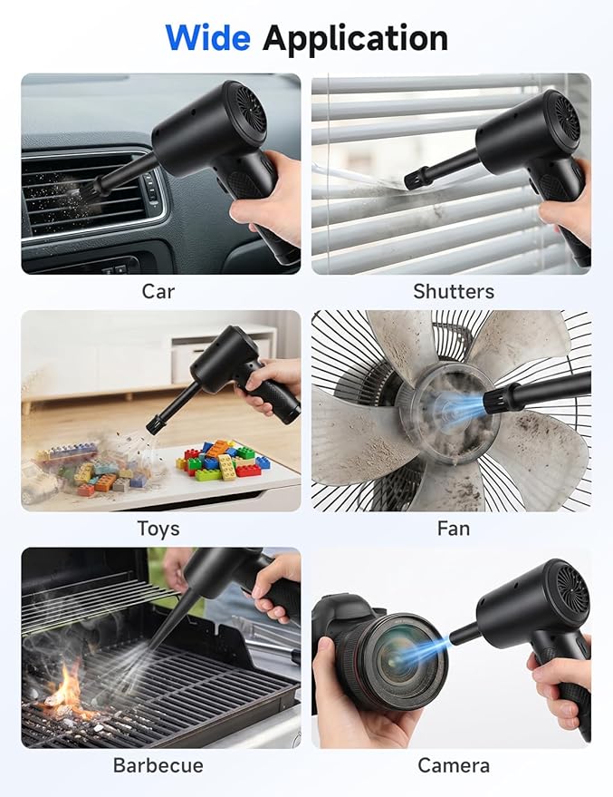 Compressed Air Duster, 100000RPM Electric Air Duster for Computer Keyboard, 6000mAh Rechargeable Cordless Air Blower with LED Light, Fast Charge Portable Air Can for PC Cleaning