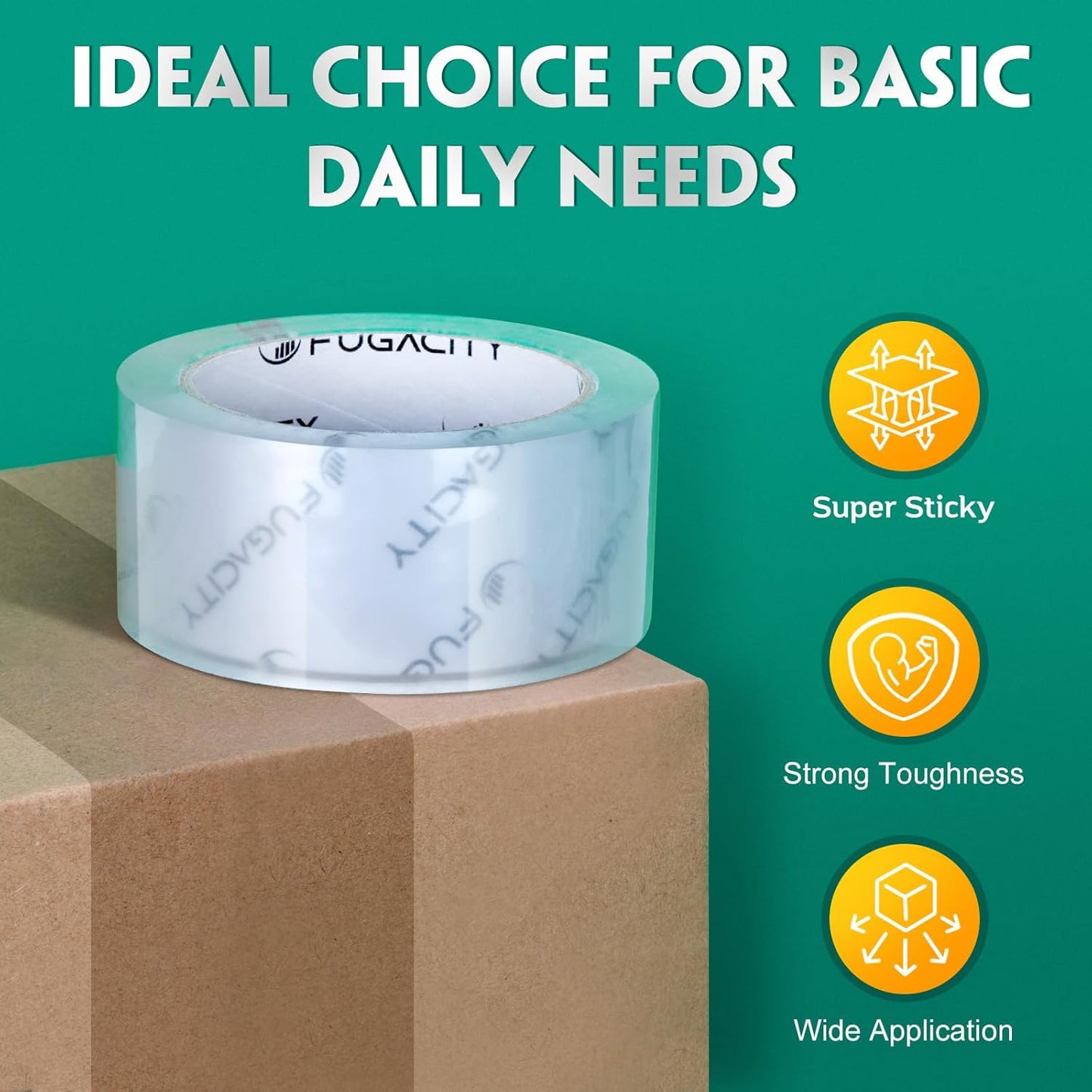 FugaCity Heavy Duty Clear Packing Tape Refills (12 Rolls), Packaging Tape for Moving Sealing, Moving Supplies Shipping Tape,2.7 Mil Thick, 1.88 in Wide,65 Yards Per Roll,Total 780 Yards
