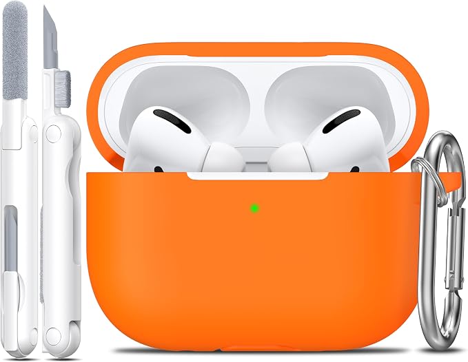 R-fun for AirPods Pro 2 Case, Soft Silicone Protective Cover with Keychain and Cleaning Pen, Compatible with AirPods Pro 2nd/1st Generation, Supports Wireless Charging, Orange