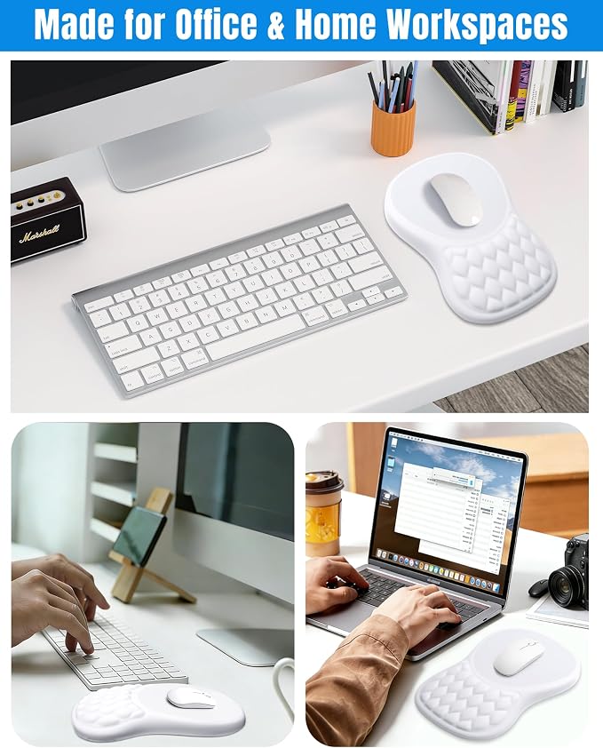 Ergonomic Mouse Pad with Sloped Memory Foam Wrist Rest | 3D Textured Wrist Cushion, Smooth Lycra Surface, Non-Slip PU Base, Comfortable Support for Office/Home Computer Desks