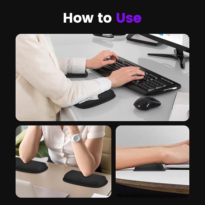 MEKASS Elbow Pad for Desk, Thicken & Large Memory Foam Elbow Rest Padding with Non-Slip, Ergonomic Desk Edge Cushion, Armrest Pad Wrist Rest Comfort Support for Office Home (1 Pcs Black)