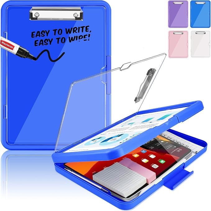 Clipboard with 2 Storage & Pen Holder, Heavy Duty Clip Boards 8.5x11 with Dual Storage, Clearview Dry Erase Coach Clipboard with Clear Visible Top Panel, High Capacity, School Office Supplies