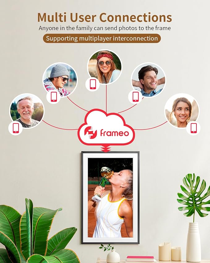 FRAMEO 15.6 Inch 32GB WiFi Digital Photo Frame 1920 * 1080 IPS FHD Touch Screen Smart Digital Picture Frame, Wall Mountable, Auto-Rotate, Share Moments Instantly via Frameo App from Anywhere