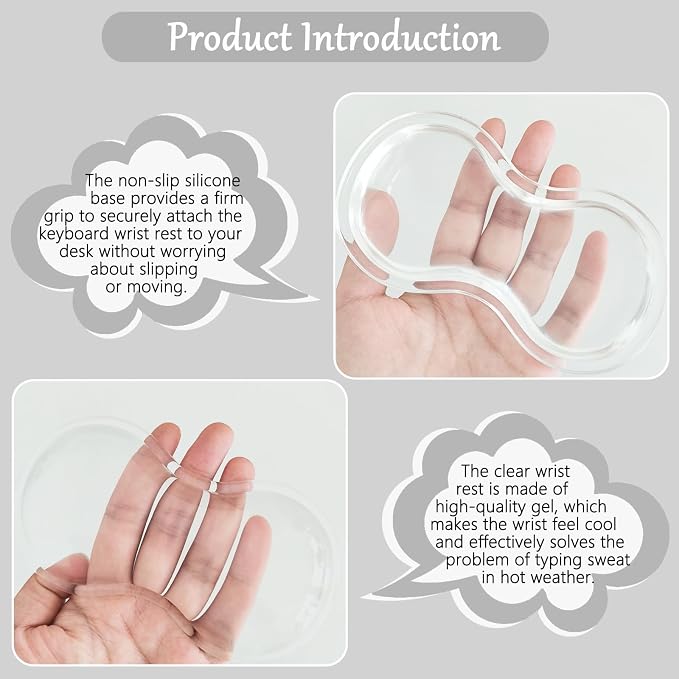 Gel Wrist Rest for Keyboard and Mouse Transparent Acrylic Tilted Keyboard Riser for Desktop Ergonomic Computer Keyboard Stand Holder for Desk Silicone Mouse Wrist Pad Support 60% 68% 75% White