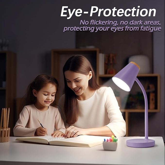 EJIAXIN Desk Lamps for Home Office - Small LED Desk Lamp Touch Dimmable Reading Light for College Dorm Room - Adjustable Flexible Gooseneck Table Lamp for Bedside Bedroom Nightstand Purple