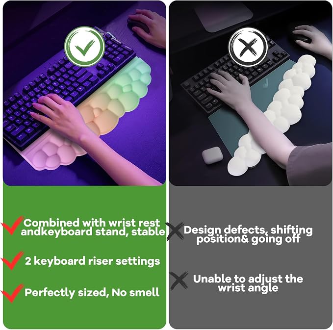 Ergonomic Wrist Rest for Keyboard, Soft Memory Foam Cloud Keyboard Stand | Keyboard Riser Holder with Wrist Pad, Desk Cushion, Easy Typing, Pain Relief, Comfort for Computer Laptop Mac - Rainbow