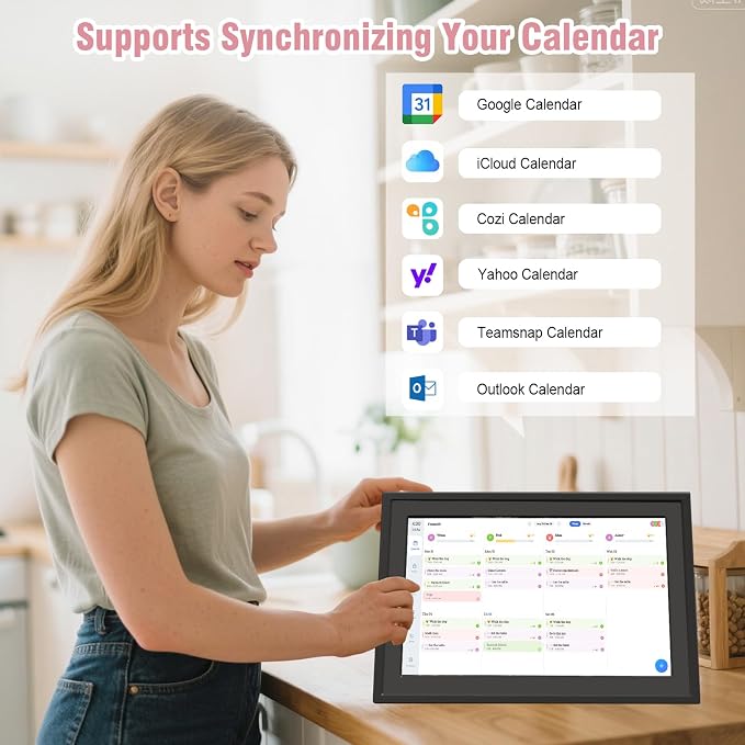 Digital Photo Frame 10.1" WiF Touch Screen Digital Wall Calendar, Family Planner with Chore Reward, Meal Plan, Audio Reminder, Shared Schedule, No Subscription, Wall & Desk Mount