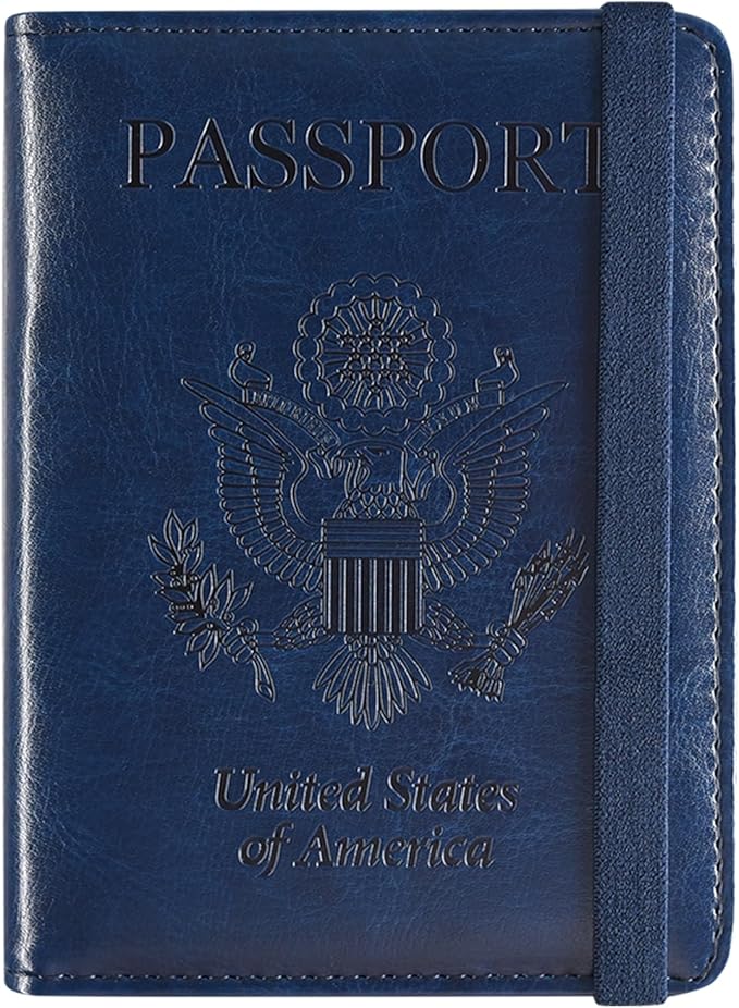 ACdream Passport Holder Cover, Leather Travel Wallet Case, RFID Blocking Document Organizer Protecrtor, with Slots for Credit Cards, Boarding Pass, for Women and Men, Navy Blue